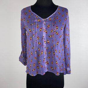 Mossimo Supply Co. Juniors S Sheer Leaf Pattern Button Down Top Roll Tab Sleeves